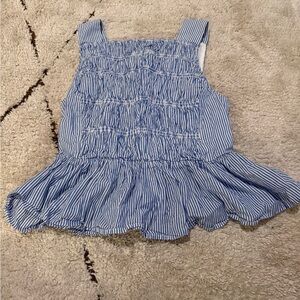 J. Crew Striped Blue and White Ruffle Tank Top